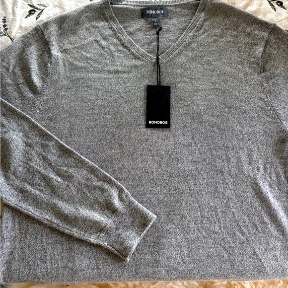 Bonobos Men's Fine Guage Slim Fit V-Neck Sweater in Gray